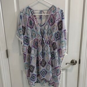 Bohemian Geometric Purple/Black Print Cover-up